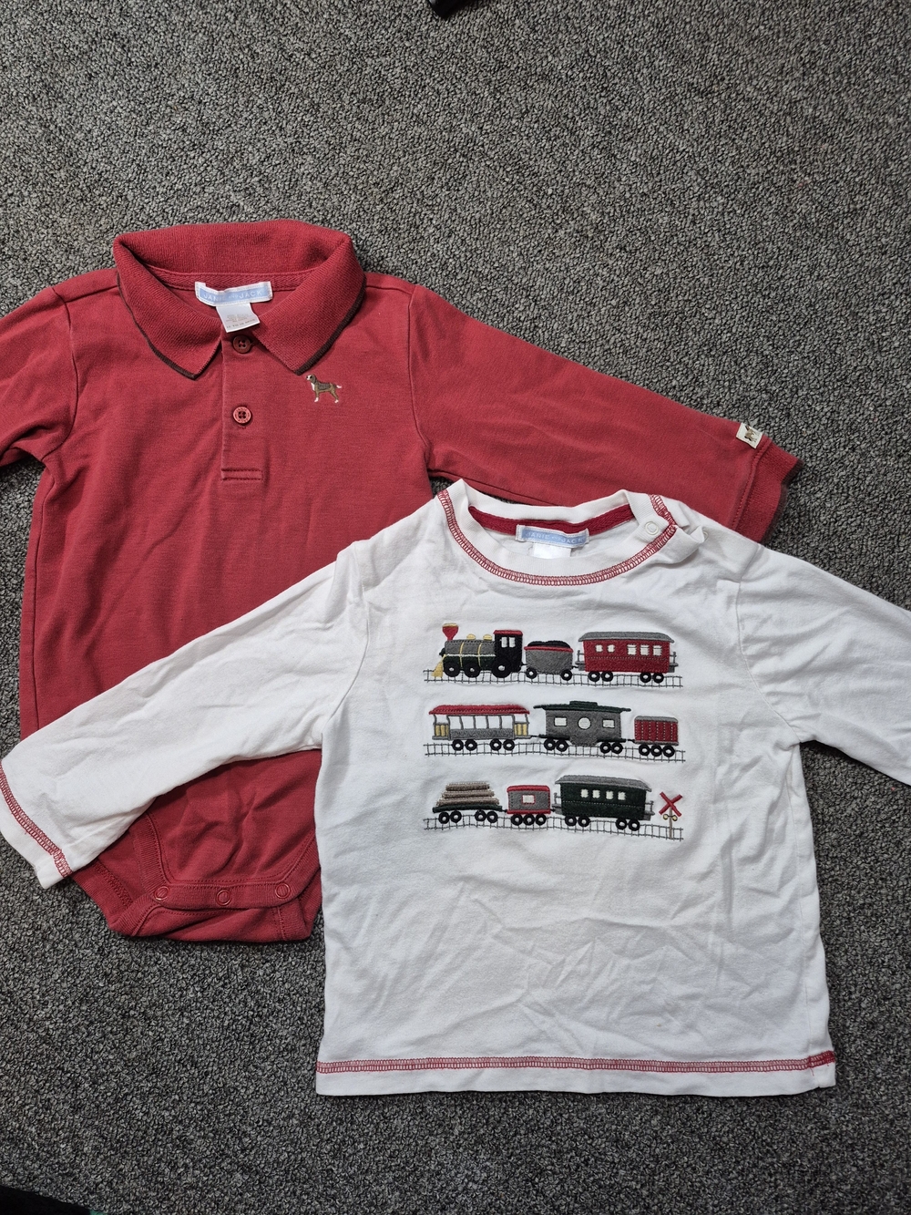 Jane & Jack Train Shirt & Red Polo Bodysuit Set 12-18 Months Baby Boy